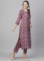 Cotton Pink Casual Wear Printed Readymade Kurti With Pant